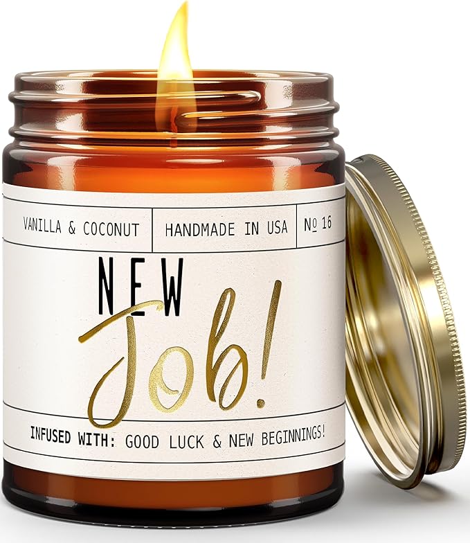 New Job Gifts for Women, Congratulations Gifts for Women - 'New Job Candle, w/Vanilla & Coconut I Job Promotion Gifts for Women I Leaving Job Gifts I Goodbye Coworker Gift I 50Hr Burn, Made in USA - Bloomnest
