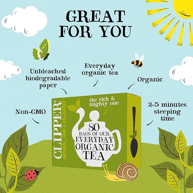 Clipper Tea Organic Fairtrade Everyday - USDA Organic, Non-GMO, Fair Trade, Sustainable Caffeinated British Tea, 4 Pack, 320 Unbleached Tea Bags - New Foil Free 100% recyclable packaging - Bloomnest