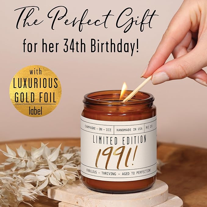 31st Birthday Gifts for Women - 'Limited Edition 1994' Soy Candle, w/Champagne on Ice I 31 Birthday Gifts for Women I 31rd Gift for Her Ideas I 9oz Reusable Jar, 50Hr Burn, Made in USA - Bloomnest