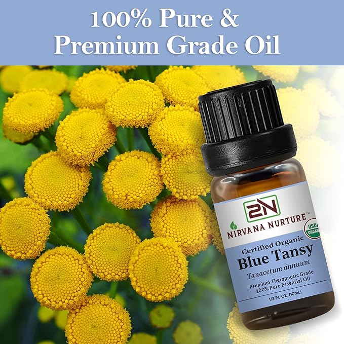Blue Tansy Essential Oil, USDA Certified Organic, 100% Pure Undiluted, Aromatherapy Oil for Diffuser, Hair & Skin Care NirvanaNurture