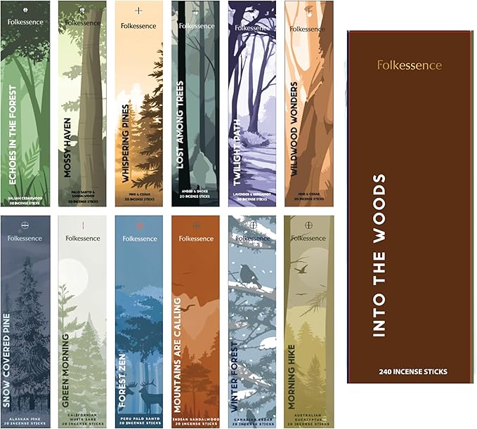 Folkulture Christmas Incense Sticks | Pack of 12 Non Toxic Insenses (240 Sticks) with Incense Holder | White Sage, Pine & Cedar, Palo Santo, Sandalwood Organic Inscents-Sticks for Home - Bloomnest