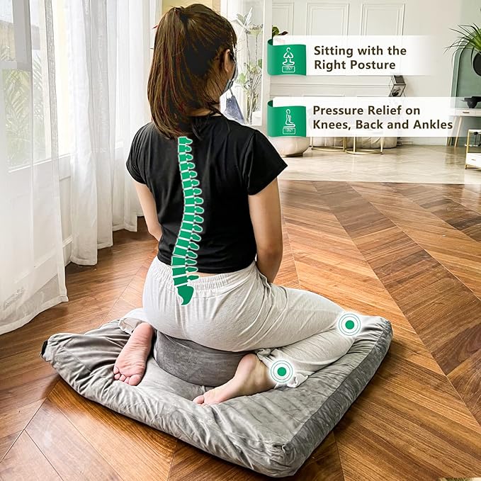 Hihealer Meditation Cushion, Traditional Tibetan Meditation Pillow Velvet Cover - Large Floor Cushion Seating for Adults - Yoga Buckwheat Bolster for Women、Moms - Bloomnest