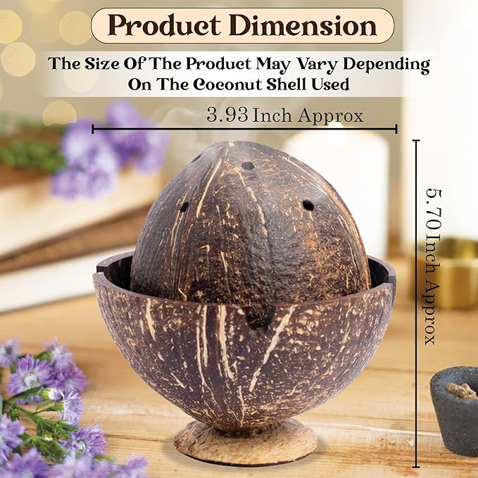 Handmade Coconut Shell DHOOP Stand – Eco-Friendly Natural Incense Holder Charcoal/Cone Burner, Sage Stand, Palo Santo Holder, Ash Catcher for Aromatherapy, Meditation, Yoga, Spiritual - Bloomnest
