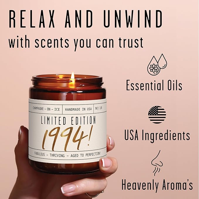 31st Birthday Gifts for Women - 'Limited Edition 1994' Soy Candle, w/Champagne on Ice I 31 Birthday Gifts for Women I 31rd Gift for Her Ideas I 9oz Reusable Jar, 50Hr Burn, Made in USA - Bloomnest