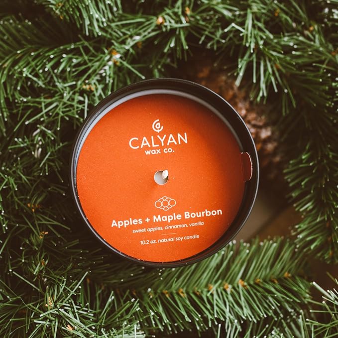 Calyan Wax Co. Apples & Maple Bourbon Scented Candle - 75 Hour Burn - Luxury Non Toxic Soy Wax Candles - Long Lasting Black Tumbler Jar Candle for Home - 10.2oz - Bloomnest