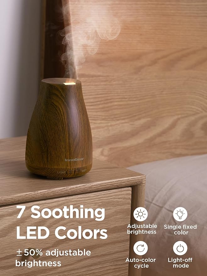 InnoGear Essential Oil Diffuser, Ultrasonic Diffusers for Home Aromatherapy Humidifier for Bedroom Room 7 Colors LED 2 Mist Mode Auto Off, Bronze - Bloomnest