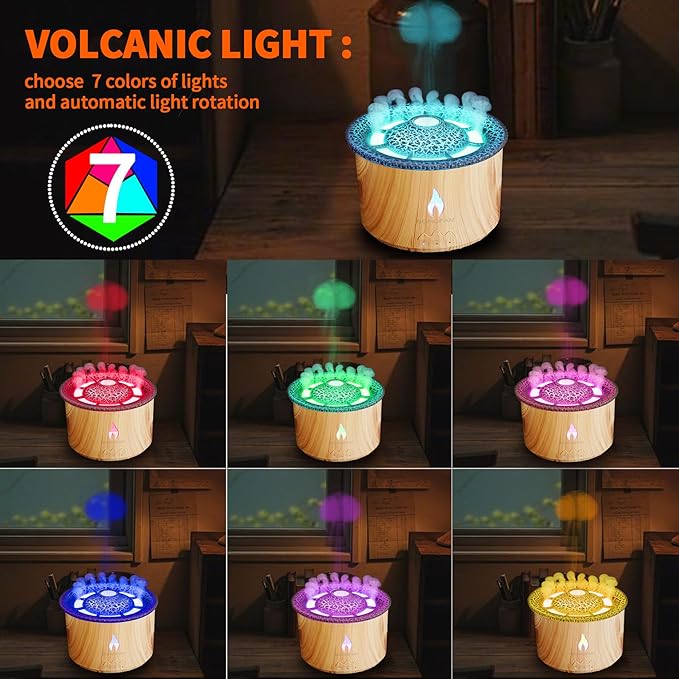 BOHOFAM Aroma Essential Oil Diffuser 360 ML,Volcano and Flame Diffuser/Humidifier,Give1.76 oz Hotel Collection Diffuser Oils,7 Colorful Light Change,Diffusers for Home,Large Room(Wood Grain) - Bloomnest