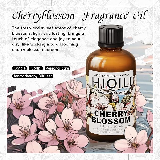 HIQILI Cherry Blossom Fragrance Oil, Floral Perfume Oil, Candle Scents for Candle Making, for Diffuser & Fresh Spray, Long-Lasting Scent - 1 Fl Oz HIQILI