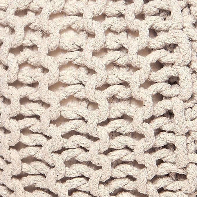 REDEARTH Round Pouf Ottoman - Cable Knitted Boho Poof - Home Décor Cord Pouffe Handmade Circular Footrest for Living Room - Bedroom - Kids Bedroom - 100% Cotton Pouf (19.5"x19.5"x14") - Ivory - Bloomnest