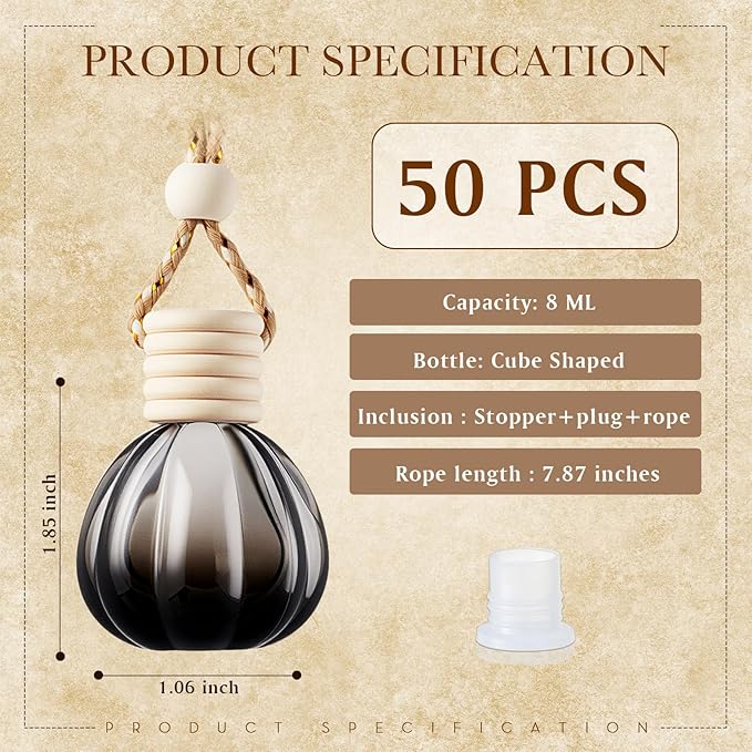 BBTO 50 Pcs Hanging Car Air Freshener Black Car Diffuser Bottles Empty Glass Perfume Bottle Freshener Diffuser Bottle Pendant for Essential Oil Fragrance Aromatherapy Bottles Ornament(Pumpkin) - Bloomnest