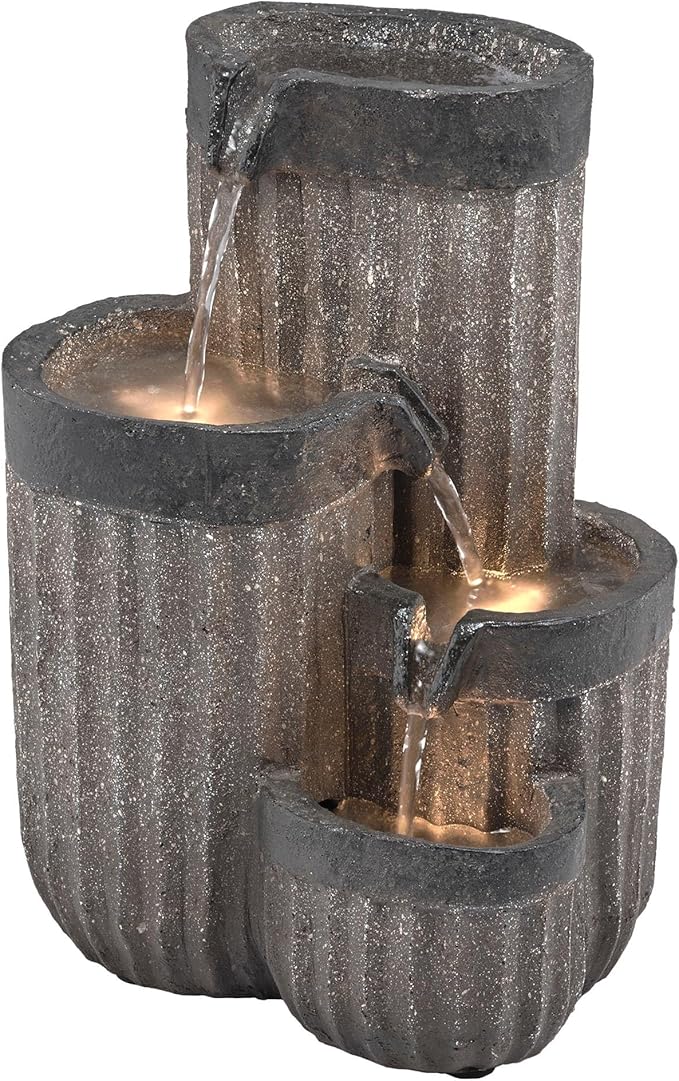 Alpine Corporation WIN1372 14" Tall Cascading Tabletop Fountain with LED Lights – Decorative Indoor Water Feature for Desk, Patio, and Home Décor, Gray - Bloomnest