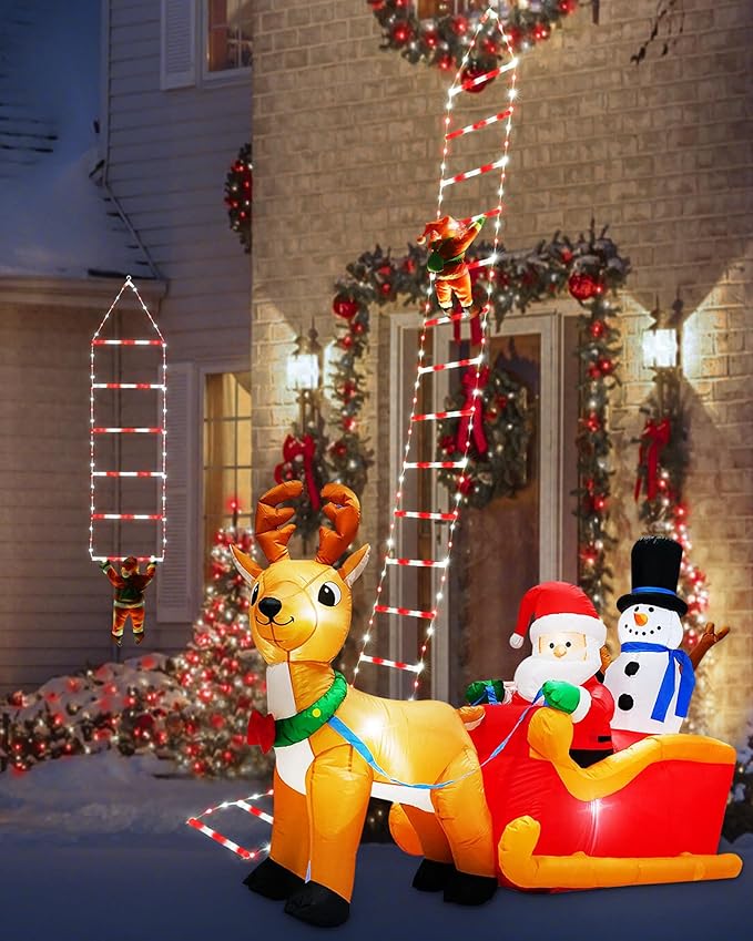 Toodour LED Christmas Lights - 10ft Christmas Decorative Ladder Lights with Santa Claus, Xmas Decorations Light for Indoor Outdoor, Window, Garden, Home, Wall, Xmas Tree Decor - White & Red - Bloomnest
