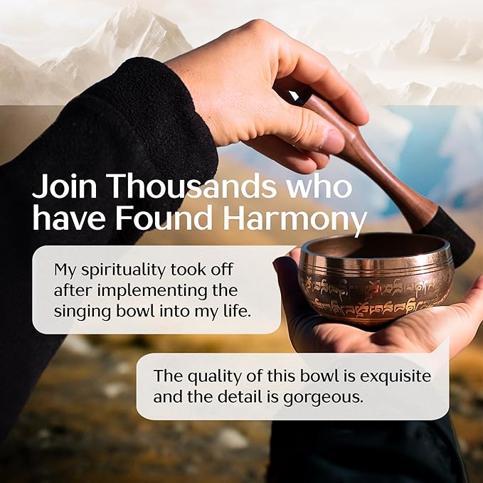 Handmade Tibetan Etched Singing Bowl Set – Sound Bowl & Meditation Bowl with Cushion, Mallet & Guide – Yoga Kit – Stress Relief Tools – Ancient Himalayan Meditation Tools