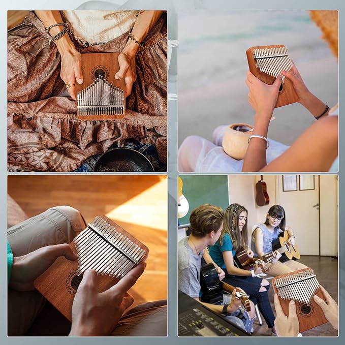 Kalimba Thumb Piano,YUNDIE Potable 17 Keys Mbira Finger Piano with Tune Hammer and Study Instruction,Musical Instruments Gift for Adult Beginners Professional (Brown, 21keys)
