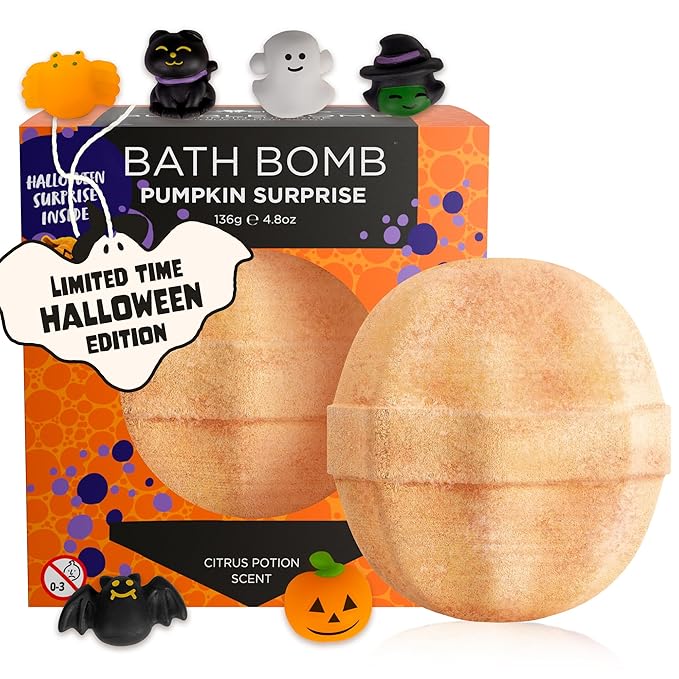 Halloween Bath Bombs for Kids with Surprise Halloween Toys Inside - Large Pumpkin Bath Bombs for Kids, Boys & Girls – Spooky Boo Basket Stuffers for Kids - Made in USA Bubble Bomb by Two Sisters - Bloomnest