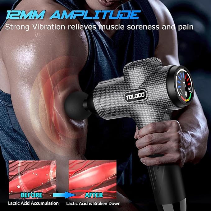 TOLOCO Massage Gun, Upgrade Deep Tissue Back Massager with 10 Replacement Heads, Percussion Massage Guns for Athletes for Pain Relief, Super Quiet Electric Massager for Treatment, Relax, Carbon - Bloomnest