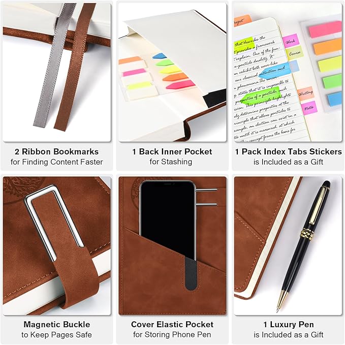 Lined Notebook Journal for Men Women, 365 Pages Numbered College Ruled Notebook, Hardcover Leather Journal with Pen & Gift Box, Thick Daily Diary, Professional Notebooks for Work, School, Business, A5 - Bloomnest