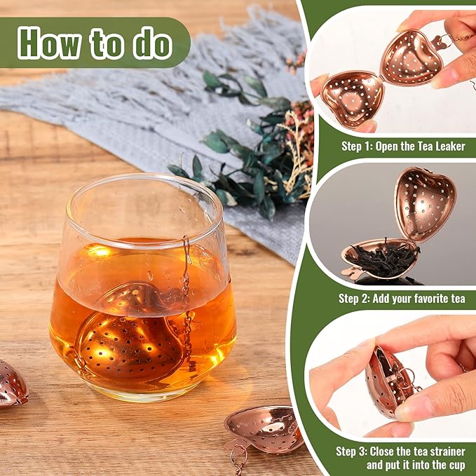 Sumind 50 Pcs Stainless Steel Tea Strainer Ball Infuser Loose Leaf Steeper Interval Diffuser Heart Shape Mesh Filters with Extended Chain Hook for tea party Seasonings Cup Bottle(Rose Gold) - Bloomnest