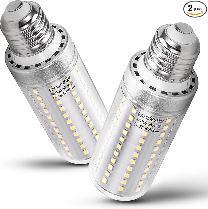 1.57 x 4.92 inch Big E26 LED Bulbs 15W LED Corn Light Bulbs 150 Watt Equivalent 2000 Lumen 6000K Daylight White for Outdoor Home attic Corridor Garage Warehouse Candelabra Ceiling Fan LED Bulbs,2Pack - Bloomnest