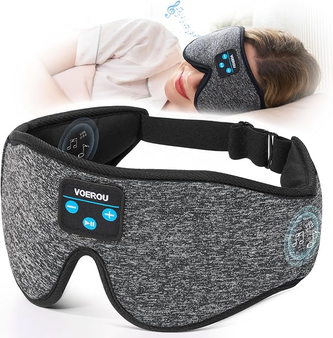 Voerou Sleep Mask with Bluetooth Headphones, Zero Pressure Wireless Sleeping Eye Mask, 100% Light Blocking Sleep Headphones for Side Sleepers, Suitable for Sleep Nap Travel, Cool Gadgets Unique Gifts - Bloomnest