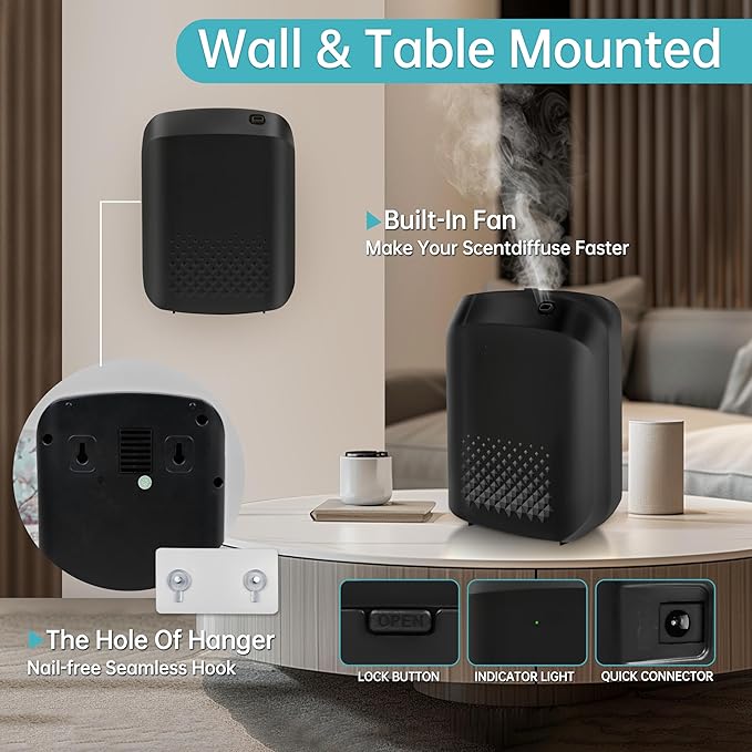 WiFi Smart Scent Air Machine for Home, App Control Waterless Essential Oil Diffuser, 1500 Sq.Ft Cold Air Diffusion System, 400ml Hotel Collection Diffuser for Large Room, Office (Black) - Bloomnest
