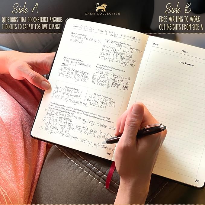 Calm Collective Guided CBT Anxiety Relief Journal Kit for Mental Health Therapy with Free Pen Included, Mindfulness Self Care Prompts, Gratitude & Habit Tracker, Wellness Gift Diary Notebook CalmCollective