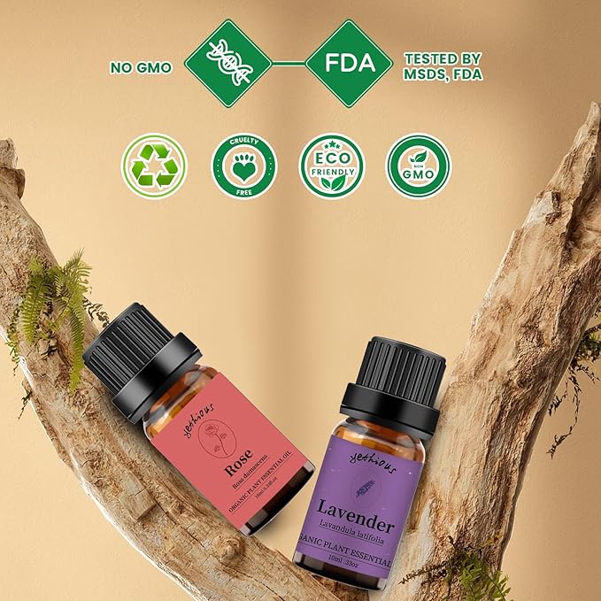 yethious 2 Pack Lavender Rose Essential Oil Set 100% Pure Organic Lavender Aromatherapy Oil Rose Fragance Oil for Diffuser Essential Oil Set - Bloomnest