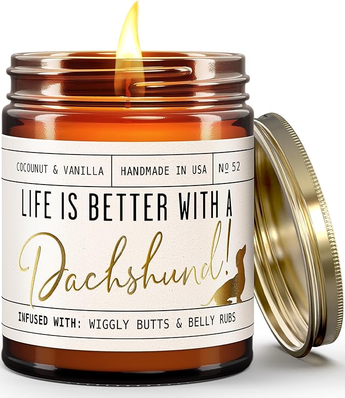 Dachshund Gifts for Women - 'Life is Better with a Dachshund' Candle, w/Vanilla, Coconut & Citrus - Infused w/Essential Oils I Weiner Dog Gifts for Women I Dachshund Decor I 50Hr Burn, USA Made - Bloomnest