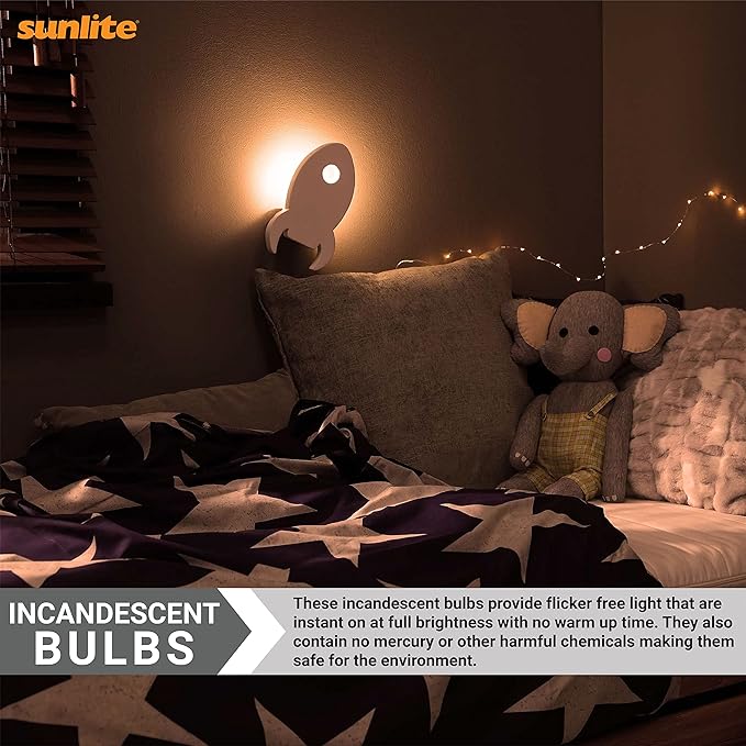 Sunlite 01280 7C7 Incandescent Bulb, 7 Watt, Candelabra E12 Base, C7 Small Night Light, Colored Bulb, Clear, 25 Count - Bloomnest