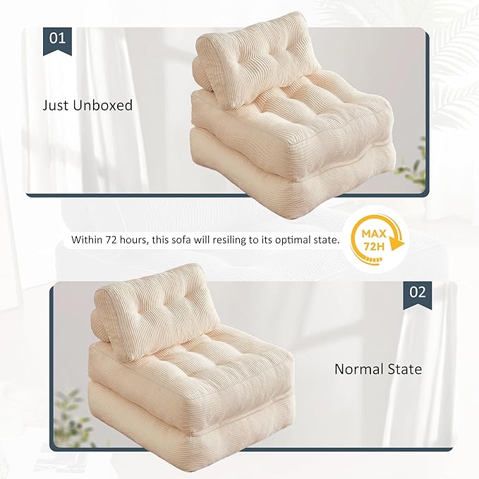 35.4x33.5 Inch Floor Pillow, Large Round Floor Cushion with Removable Washable Cover - Ultra Soft Plush Filling for Adults, Kids, Lounge, Bedroom, Reading Nook, Meditation, Corduroy, White