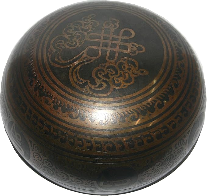3383 SB Tibetan Auspicious Symbol Singing Bowl Set ~ Mallet Cushion Meditation Chakra Healing Prayer Yoga Mindfulness (SB-3383-D) - Bloomnest