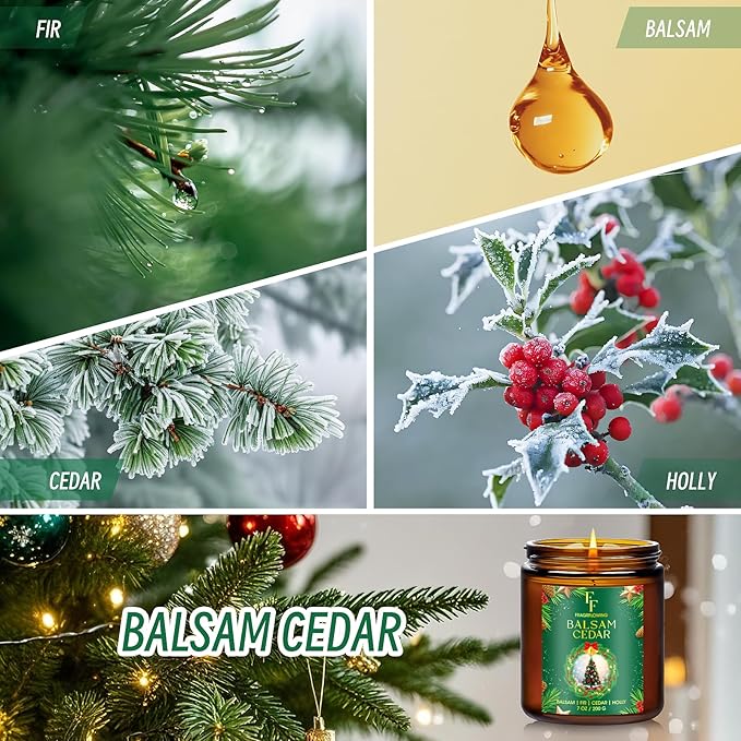 Christmas Candle, Balsam Cedar Scented Candles for Home, Holiday Candles Natural Soy Candle, Aromatherapy Candle 7 oz Jar Candles Christmas Gifts for Women Men - Bloomnest