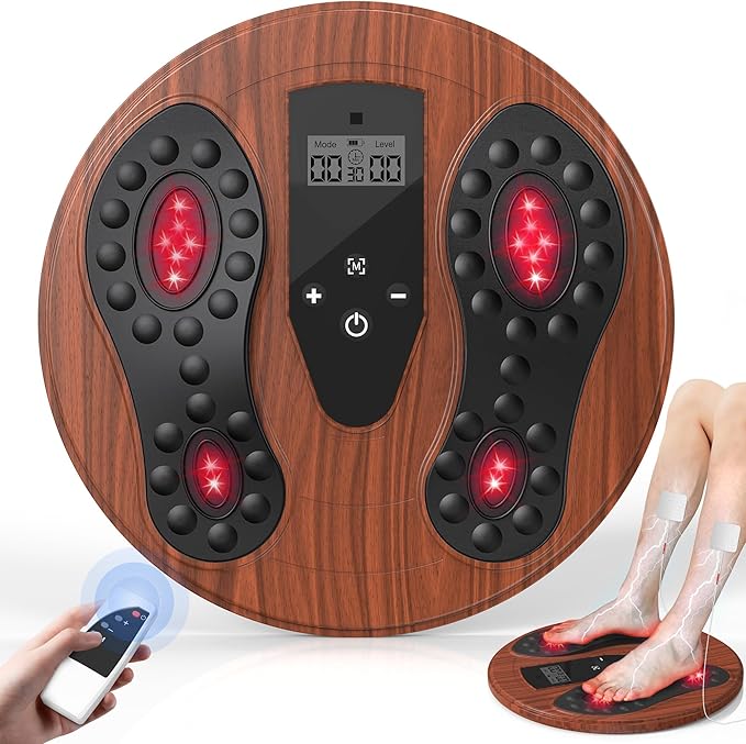 EMS Foot Massager for Neuropathy, Newly Red Light Therapy Foot Stimulator for Neuropathy Feet Nerve Electric NMES Feet Massager for Circulation and Pain Relief with 4 TENS Unit Muscle Stimulator Pads