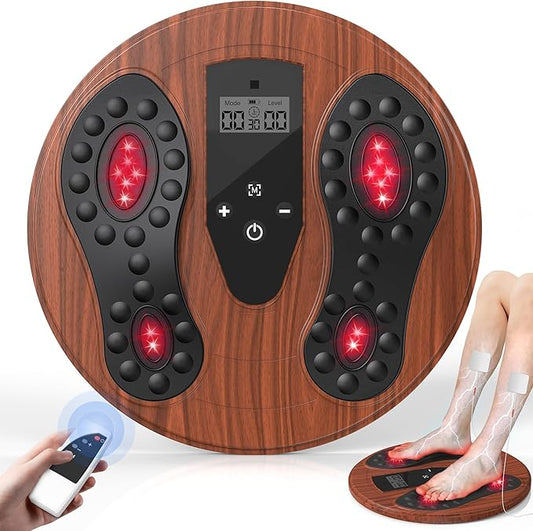 EMS Foot Massager for Neuropathy, Newly Red Light Therapy Foot Stimulator for Neuropathy Feet Nerve Electric NMES Feet Massager for Circulation and Pain Relief with 4 TENS Unit Muscle Stimulator Pads
