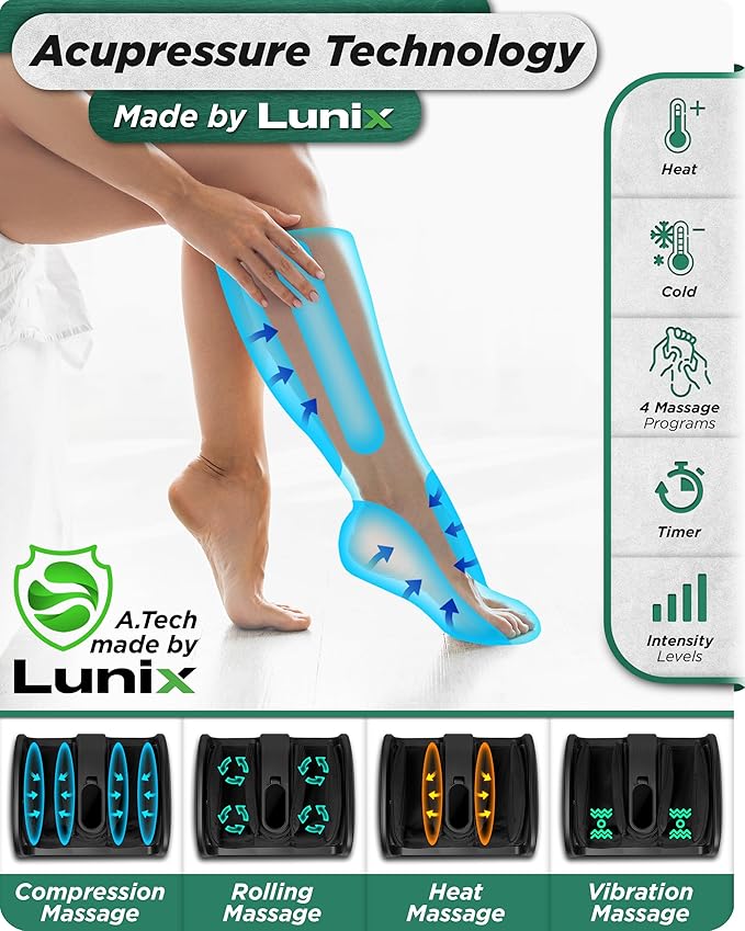 Lunix LX21 Shiatsu Foot and Calf Massager with Heat & Remote – Pain Relief for Plantar Fasciitis, Neuropathy, and Circulation, Ankle & Foot Massager, Black - Bloomnest