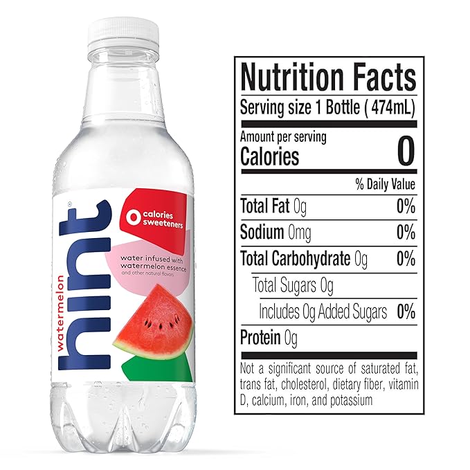 Hint Fruit-Infused Bottled Water, Watermelon - Sugar Free Flavored Water with Zero Calories, Naturally Flavored, and No Artificial Sweeteners - 16 Fl Oz (Pack of 12) - Bloomnest