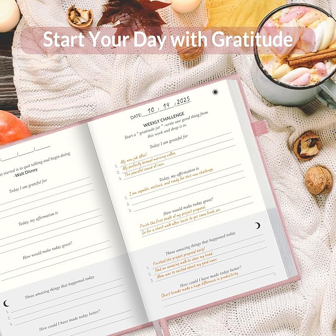 SUNEE Daily Gratitude Journal – 52 Weeks Simple 5 Minute Journal for Daily Reflection, Build Positivity and Mindfulness, Undated Minimalist Planner for Women & Men (Pink)