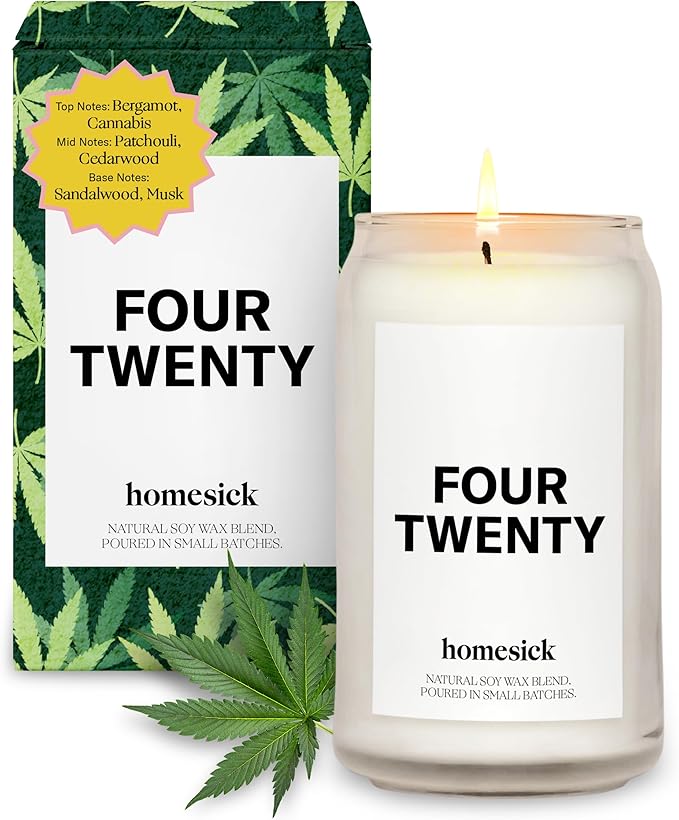 Homesick Scented Candles for Home (Four Twenty) - 13.75 oz Long-Lasting Natural Soy Wax Blend Jar Candle Gifts for Women & Men for All Occasions, 60-80 Hours Burn Time - Notes of Bergamot & Sandalwood - Bloomnest