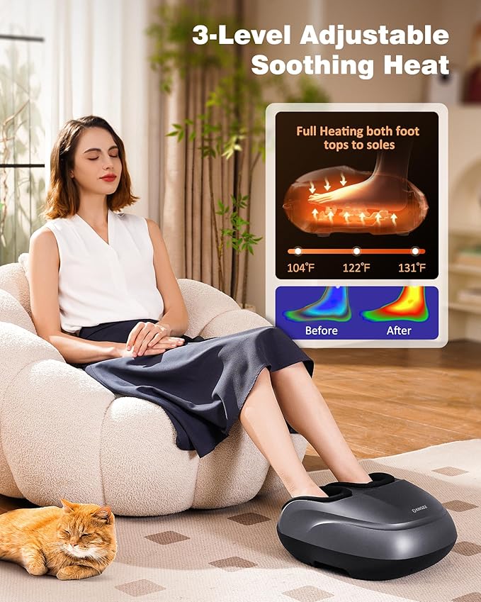 Shiatsu Foot Massager Machine with Heat & Remote, 2025 Upgraded Deep Kneading Feet Massager for Plantar Fasciitis & Neuropathy, 3 Heat Levels, Multi-Mode Massage, Auto-Off Timers, Gifts for Women Men - Bloomnest