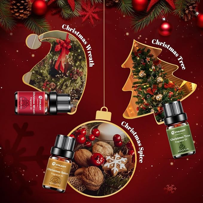 Fragrance Oil Christmas Set, Jingle Bells, Christmas Wreath, Xmax Tree, Gingerbread, Spice, Vanilla Bean Noel, Scents for Candle Soap Making Supplies, Essential Oil for Home - Bloomnest