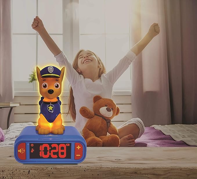 LEXiBOOK - Paw Patrol Chase Digital Alarm Clock with Night Light - Snooze Function - Dog Sound Effects - for Children/Kids - Luminous Clock with Chase, Blue/Red - RL800PA - Bloomnest