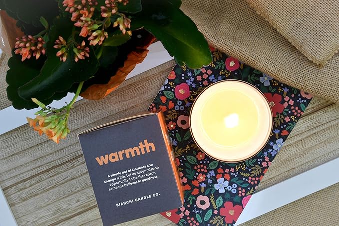 Warmth, Inspirational 8oz Highly-Scented Soy Candle, Made in USA, Great Message, Pure Essential Oils, Aromatherapy, 100% Pure, Buttered Rum & Tangerine - Bloomnest
