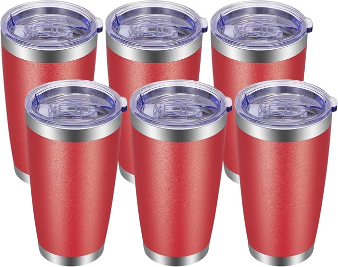 VEGOND 20oz Tumbler with Lid and Straw Stainless Steel Tumbler Cup Bulk Vacuum Insulated Double Wall Travel Coffee Mug Powder Coated Coffee Cup(Powder Red 6 Pack - Bloomnest