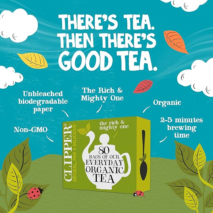 Clipper Tea, Organic Fairtrade Everyday, Organic, USDA Non-GMO, Fair Trade, Sustainable Caffeinated Tea, 1 Pack, 80 Unbleached Tea Bags - Bloomnest