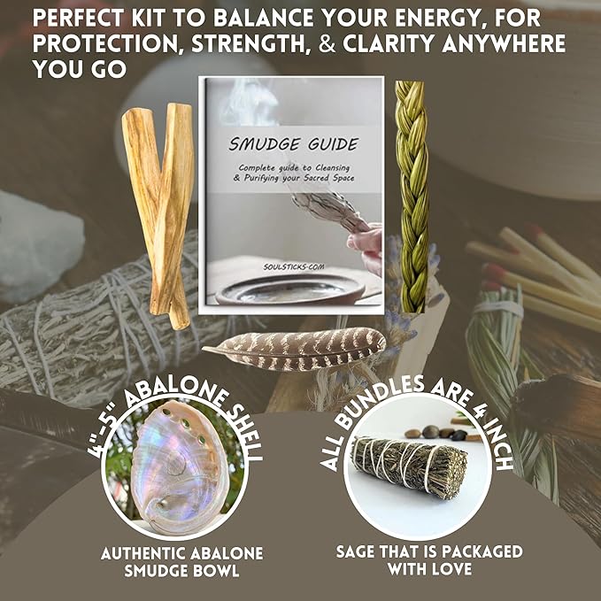 Ancient VEDA Organic Smudge Kit – Lavender, Palo Santo, Sweetgrass, Abalone Shell, Feather & Smudge Guide | Home Smudging Kit for Energy Cleansing, Meditation, Healing (Healer's Kit, Lavender Sage) AncientVeda