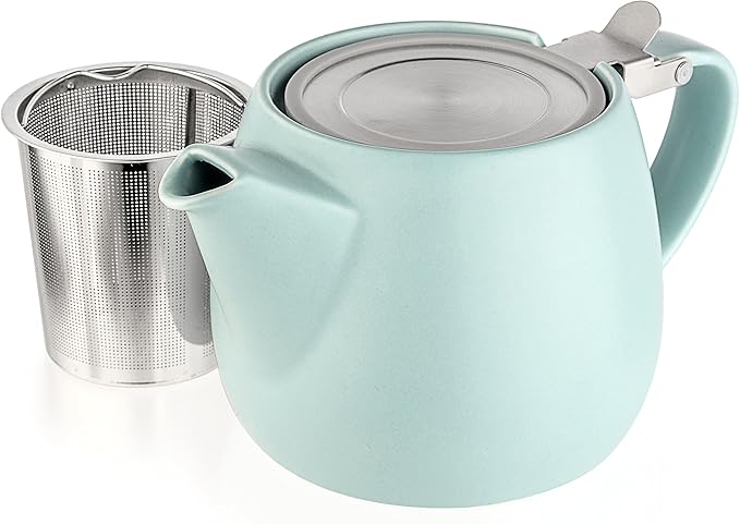 Tealyra - Pluto Porcelain Small Teapot Turquoise - 18.2-ounce (1-2 cups) - Matte Finish - Stainless Steel Lid and Extra-Fine Infuser To Brew Loose Leaf Tea - 540ml - Bloomnest