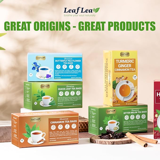 LeafLea Guava Leaf Tea, 80 Fresh-Sealed Tea Bags, Herbal Tea Made from Natural Guava Leaves (Hojas de Guayaba), Digestive Support & Immune Balance, Caffeine-Free, Sugar-Free, Pack of 2 - Bloomnest