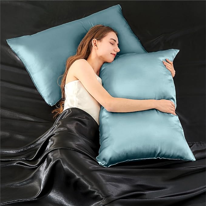 INFIIXSO Silk Pillow Cases 2 Pack Standard Size, Ultra Smooth & Soft Mulberry Silk Pillow Case for Hair and Skin, Breathable Cooling Silk Pillowcase with Hidden Zipper (Haze Blue, 20x26 Inches) - Bloomnest