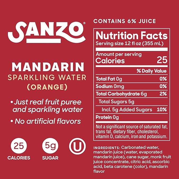 Sanzo Flavored Sparkling Water - Mandarin Orange Seltzer - Low Calorie Low Sugar - Craft Asian Drinks - Vegan Gluten Free Carbonated Flavored Water - Fizzy Healthy Drinks - 12oz, 12 Pack - Bloomnest