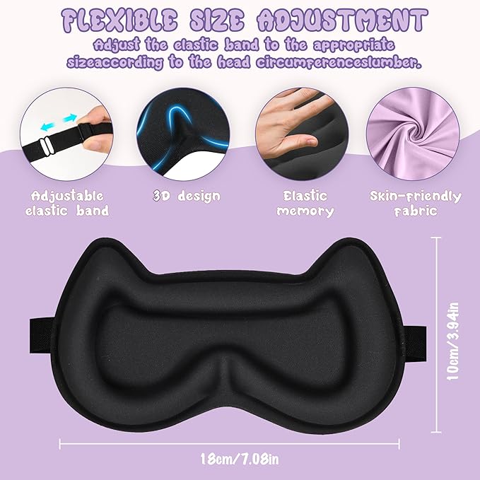 Kids Sleep Mask Eye Mask: 3D Contoured Cup Sleeping Masks, Blindfold with Adjustable Strap, Kids Eye Cover for Boys, Girls, Teens, Pressure-Free with Memory Foam Face Mask for Sleeping (Purple) - Bloomnest